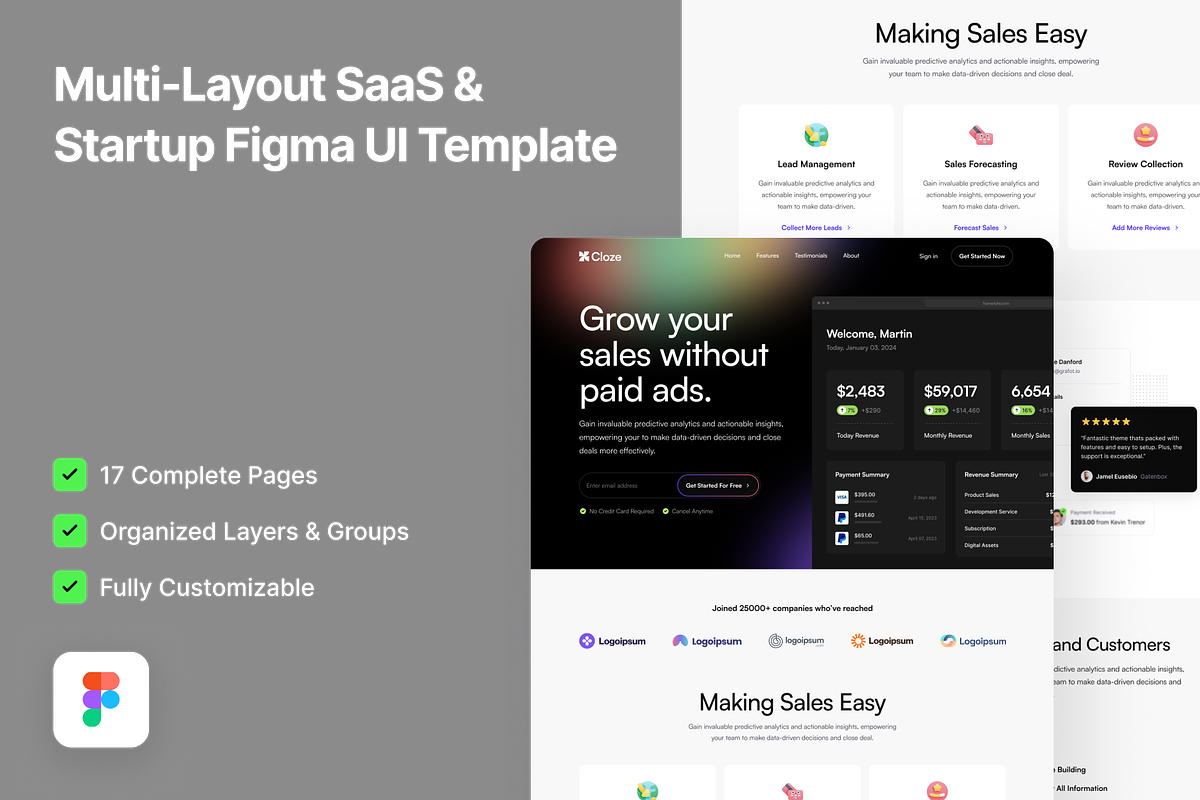 Cloze - Multi-Layout SaaS Figma, an UI Kit Template by FinestDevs (Photo 1 of 8)