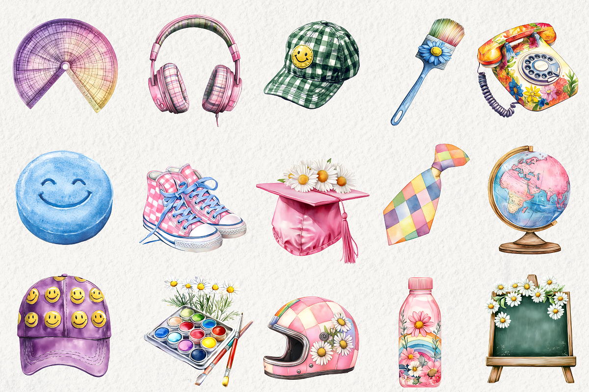 Retro Back to School Clipart, an Illustration by NadiaTheronArt (Photo 2 of 5)
