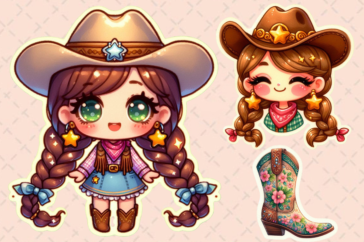Kawaii Cowgirl Sticker Clipart, an Illustration by Designworld (Photo 5 of 6)