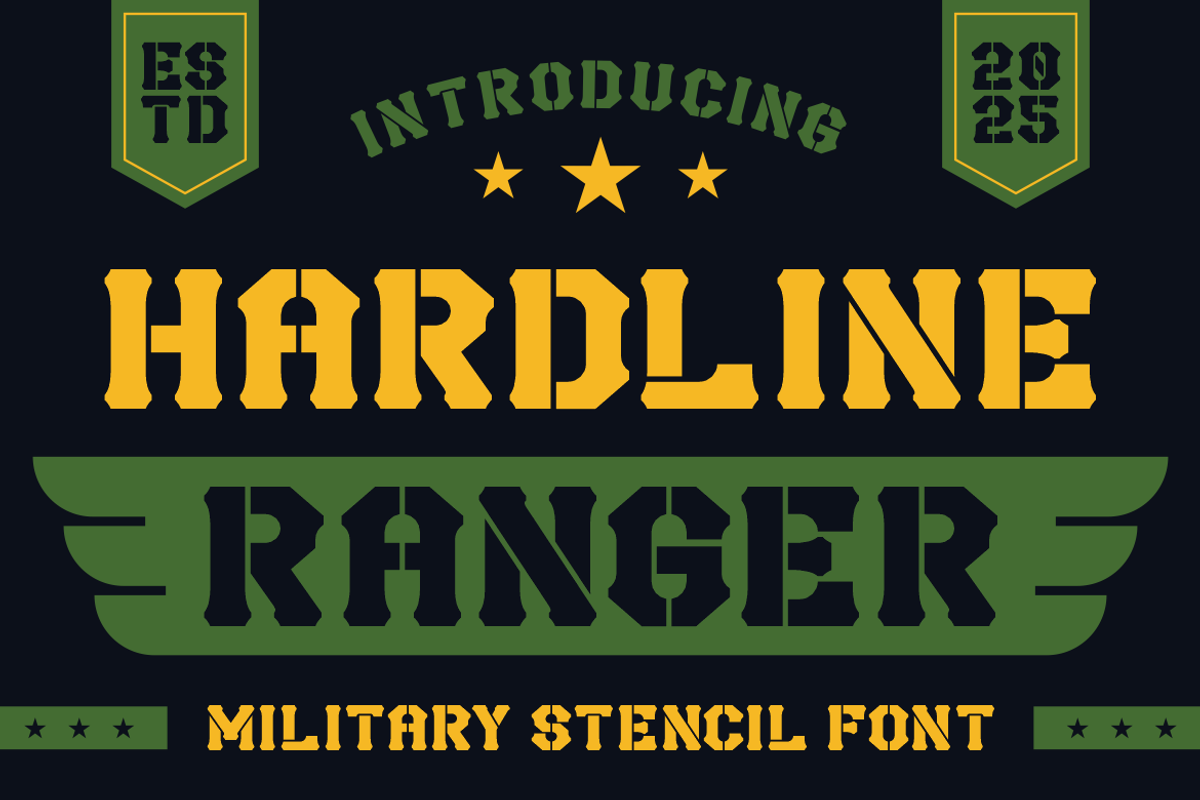 Hardline Ranger Military Stencil, a Font by PutraCetol Studio (Photo 1 of 5)