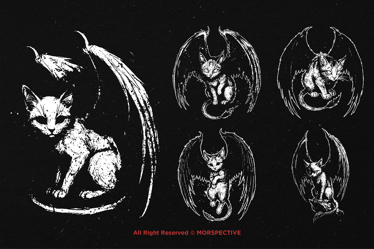10 Bundle Dark Art Cat Wing Kitten, an Illustration by Morspective (Photo 3 of 7)