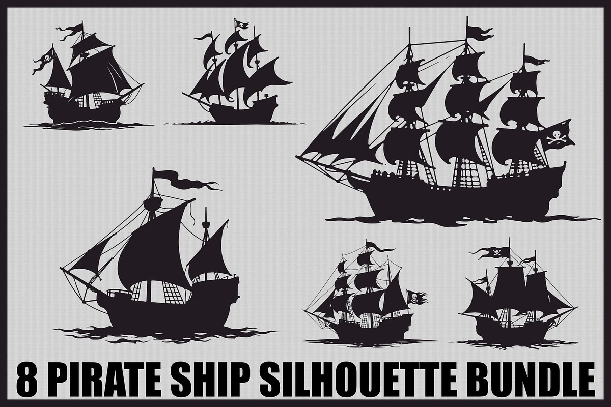 Pirate Ship Silhouette Bundle, an Illustration by jahid234 (Photo 1 of 9)