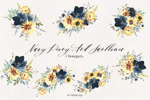 Navy Peony & Sunflower Florals PNG