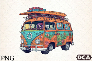Happy Summer Van Clipart, an Illustration by DreamCafeArt