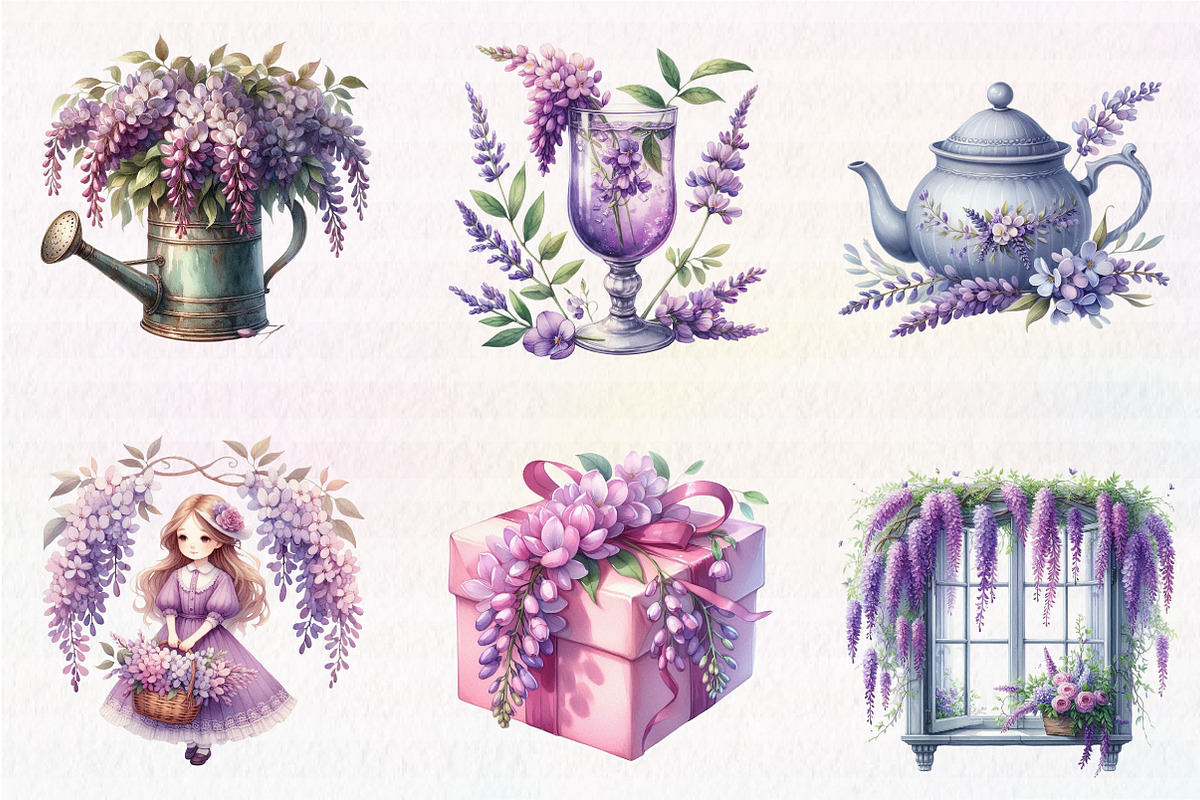 Wisteria Floral Garden Spring Clipar, an Illustration by CreationArt (Photo 7 of 9)