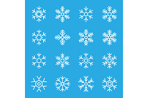 Set of 16 white outline snowflakes, an Illustration by GraphiShop