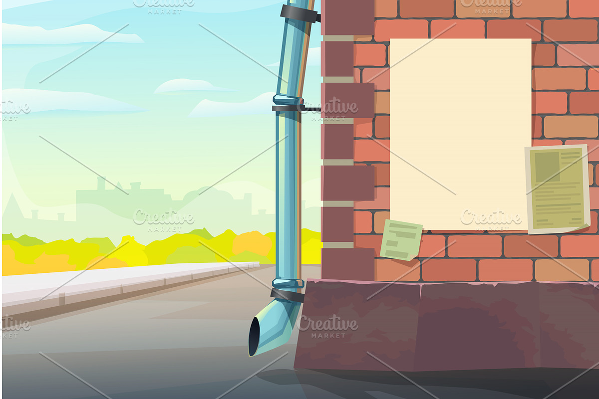 urban brick wall with posters sunny, an Object Illustration by IfH