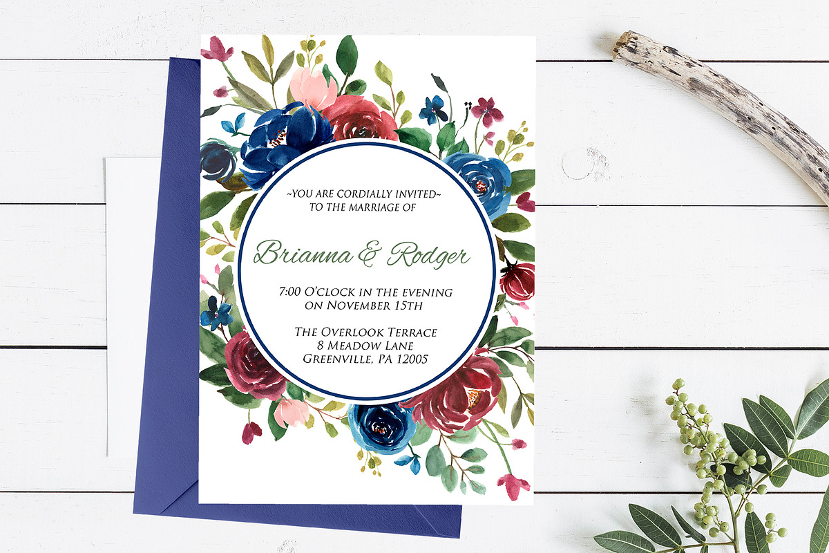 Burgundy, Navy Blue & Blush Flowers, an Illustration by Graphic Blue Bird (Photo 4 of 6)