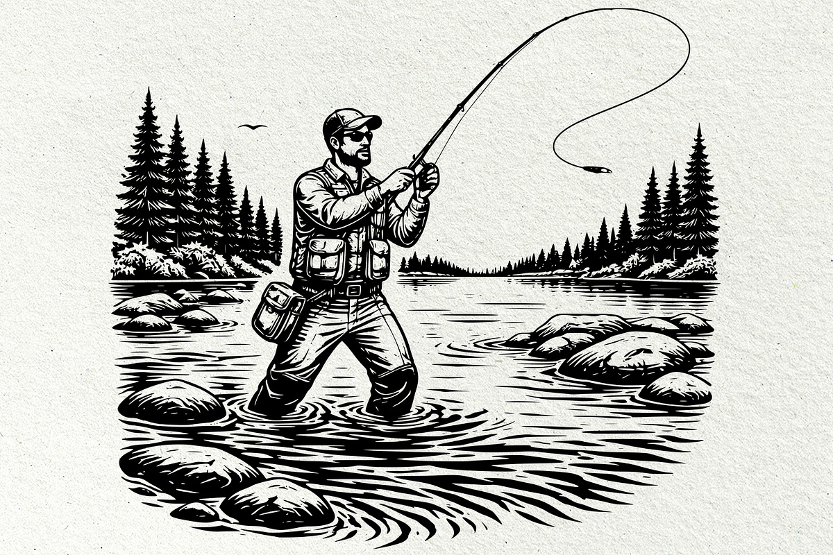 Vintage Fishing Engraving Graphics, a Sport Illustration by DENIDigitalArtSudio (Photo 2 of 8)