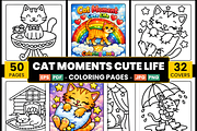 Cat Moments Cute Life Coloring Pages, an Animal Illustration by Design Station (Thumbnail 1 of 3)
