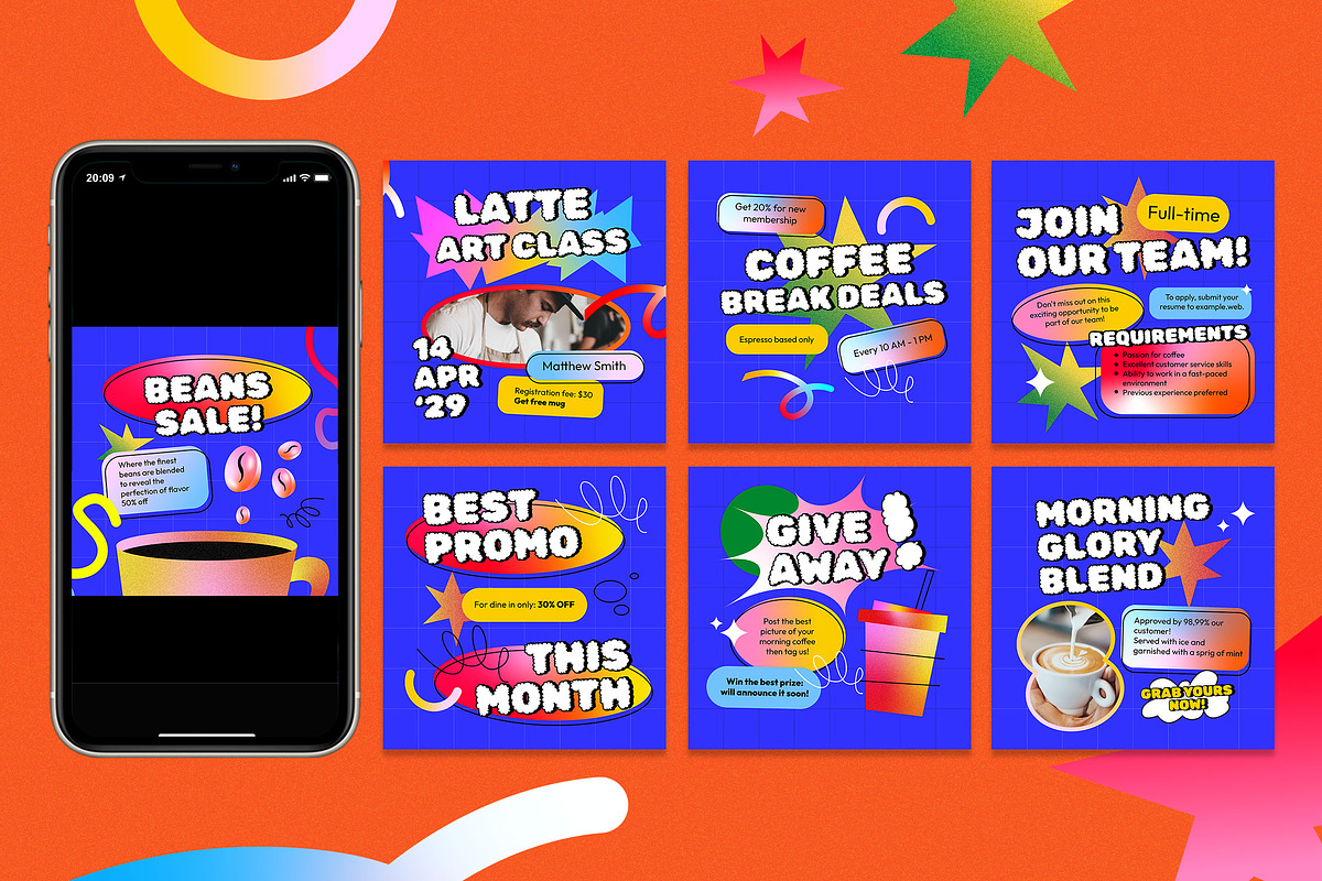 Gradient Coffee Shop Instagram Set, a Social Media Template by Aiyari Graphic (Photo 3 of 5)