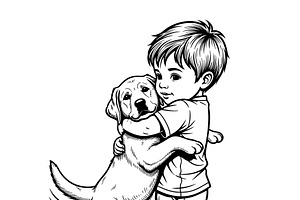 Little boy hugging a friendly dog., a Person Illustration by yod67