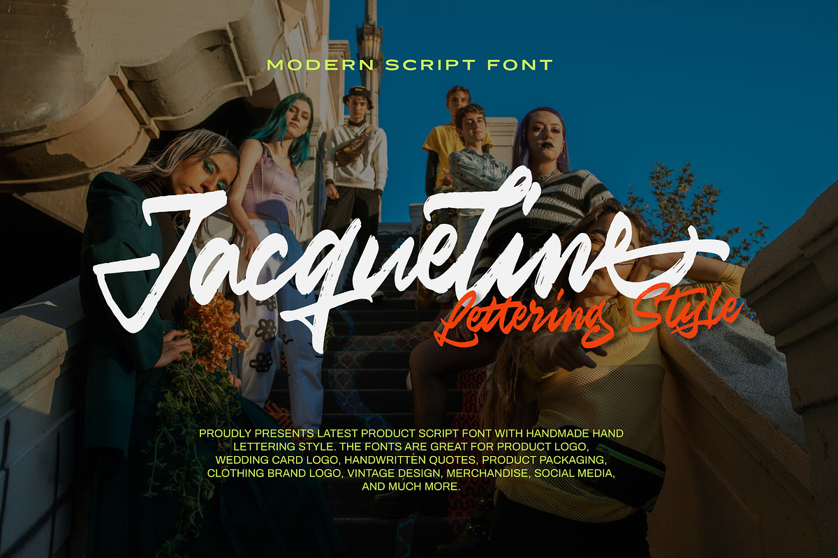 Jacqueline Brush Urban Font, a Script Font by Rocket Template (Photo 1 of 15)