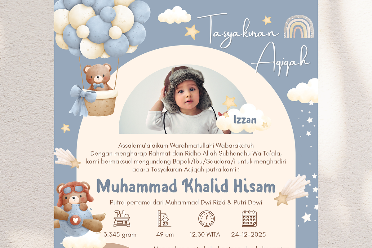 Teddy Bear Aqiqah Canva Template, an Invitation Template by Blooming Daisy (Photo 4 of 4)