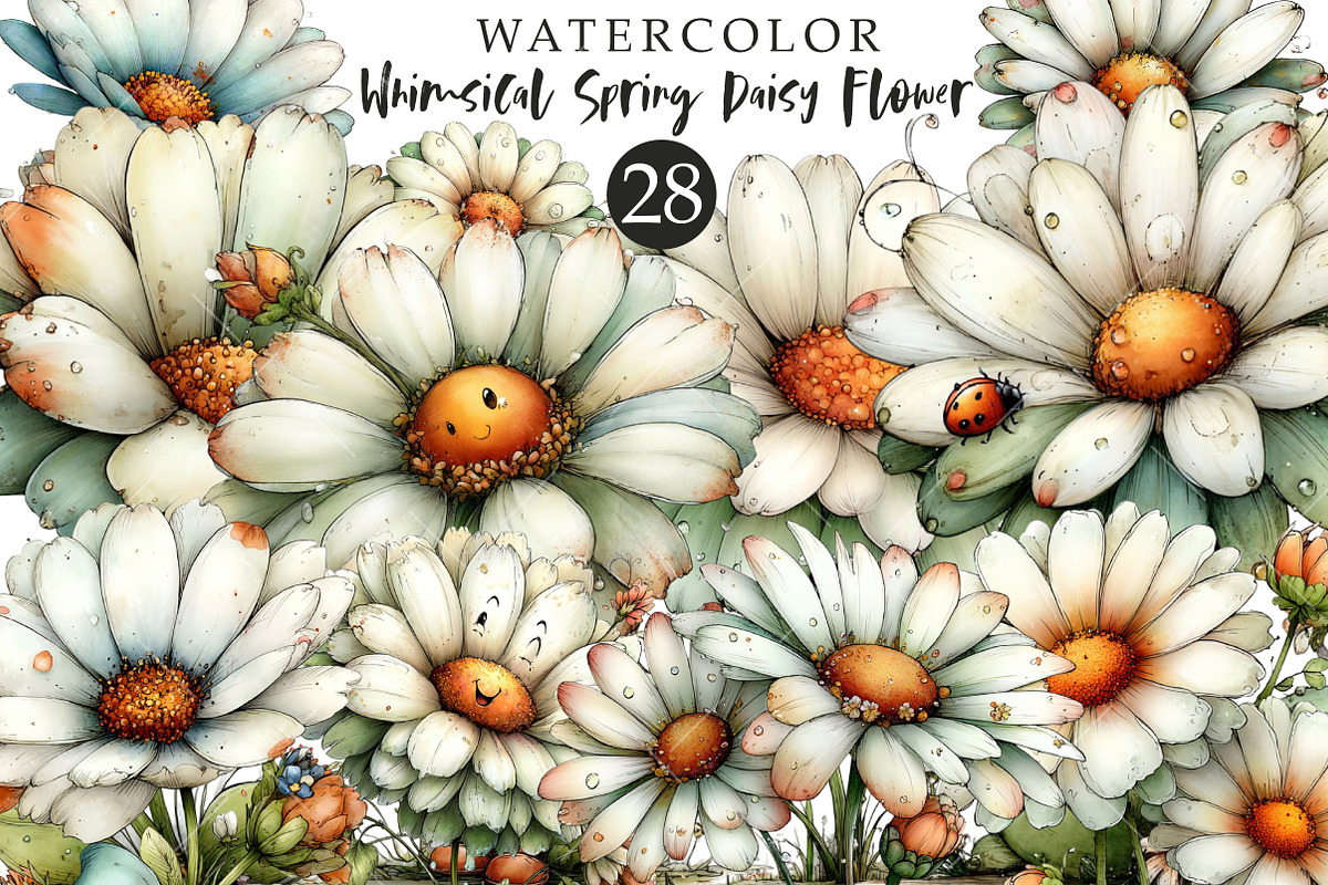 Whimsical Spring Daisy Flower Clipar, an Illustration by OK Design (Photo 1 of 6)