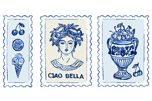 Hand drawn Amalfi coast postage