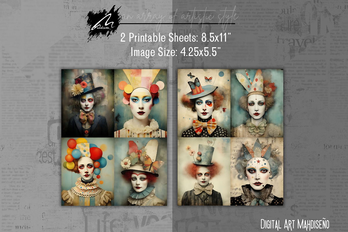 Whimsical Clown Junk Journal Pages, a Person Illustration by Digital Art Mahdiseño (Photo 5 of 10)