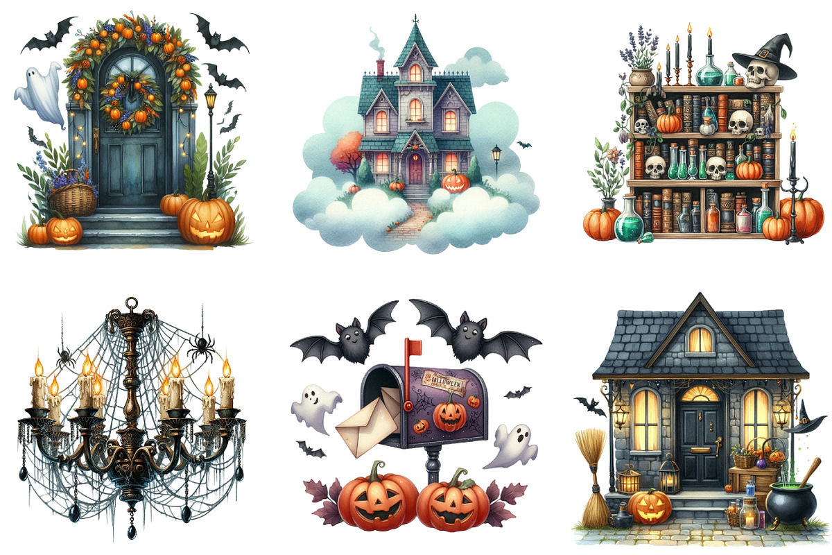 Watercolor Halloween Home Clipart, an Illustration by DreamArtGraphic (Photo 3 of 4)