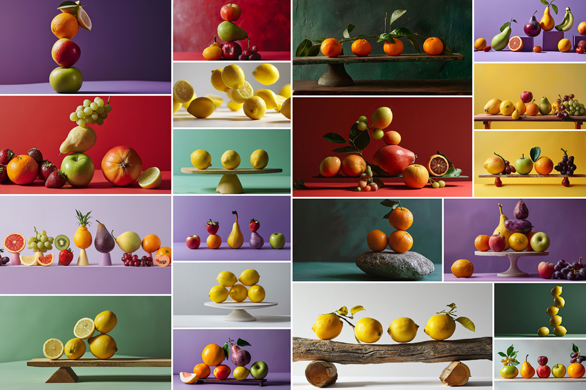 93 Balancing fruits and vegetables, a Food & Drink Photo by Handmadefont (Photo 8 of 17)