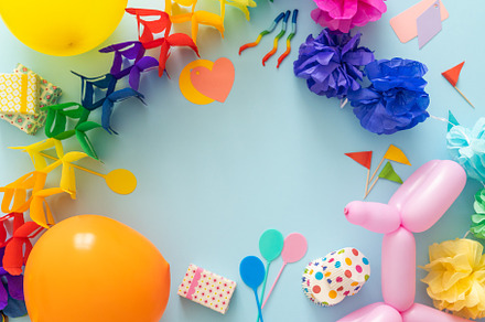 Birthday concept - celebration attributes on blight background, a Holiday Photo by NaumenkoOS
