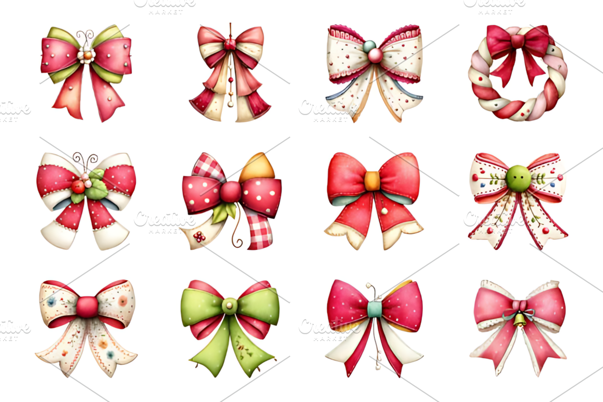 Romantic Christmas Bow Clipart Set, a Seasonal Illustration by Coco Bloom (Photo 2 of 4)