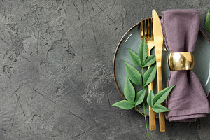Elegant Culinary Flat-Lay Collection with Gold Cutlery, Vintage, a Food & Drink Photo by Natalia Klenova's Shop
