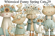 Whimsical Funny Spring Cats Clipart, an Illustration by DreamArtGraphic (Thumbnail 1 of 8)
