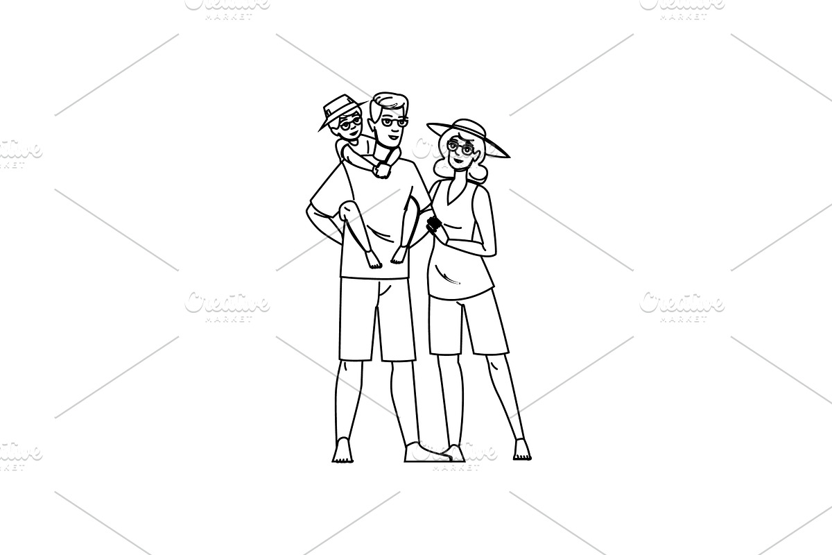fun family beach day vector, a Person Illustration by pikepicture