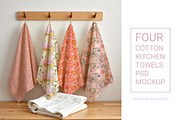 4 Kitchen towels on hooks PSD MOCKUP, a Household Mockup by jenartstudio (Thumbnail 2 of 2)