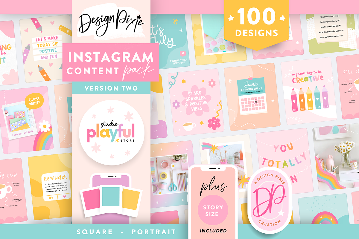 Playful Rainbow Instagram Templates, a Social Media Template by Design Pixie (Photo 1 of 5)