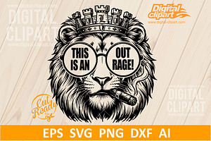 Styled Lion with Crown, Cigar SVG, an Object Graphic by Digital-Clipart