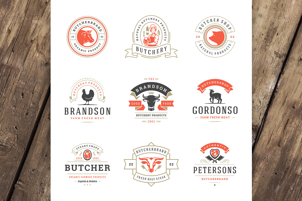 18 Meat Food Logos and Badges, a Branding & Logo Template by Vasya Kobelev (Photo 2 of 11)