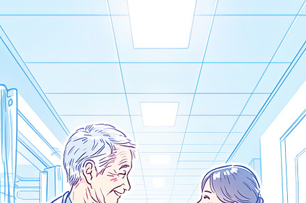 Compassionate healthcare workers connecting in a hospital hallway, an Illustration by AS photostudio