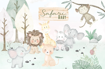 Safari Baby, cute animals watercolor, an Animal Illustration by Lolytop Studio