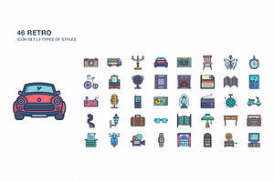 70s and 80s Retro style icon set