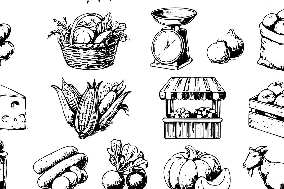 Farmers Market Vintage Food Set, an Object Graphic by RT Studio (Photo 4 of 4)