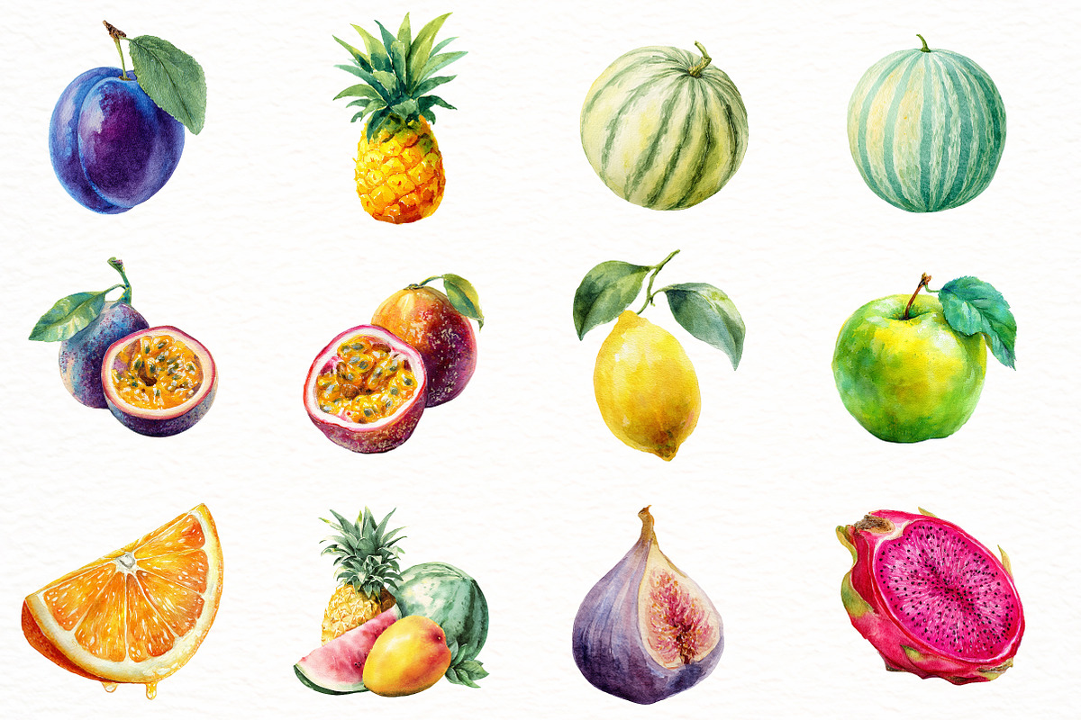 Watercolor Summer Tropical Fruits, an Illustration by Designworld (Photo 3 of 6)