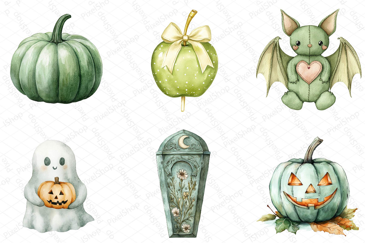 Sage Green Halloween Clipart, an Illustration by DreamPrint404 (Photo 4 of 5)