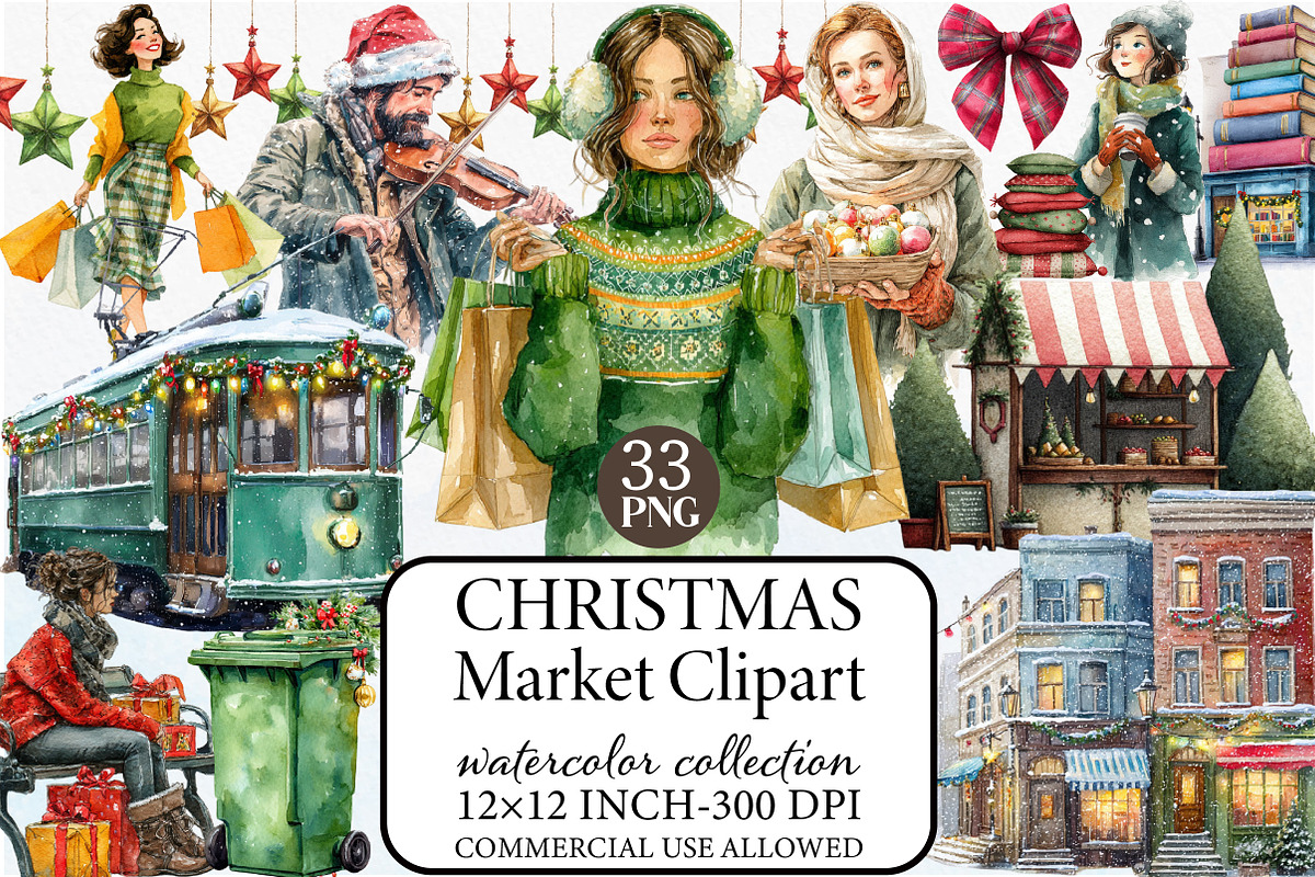 Watercolor Christmas Market Clipart, an Illustration by Libby Wishes (Photo 1 of 9)