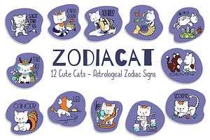 Zodiac Sign Cute Cat Vector Stickers