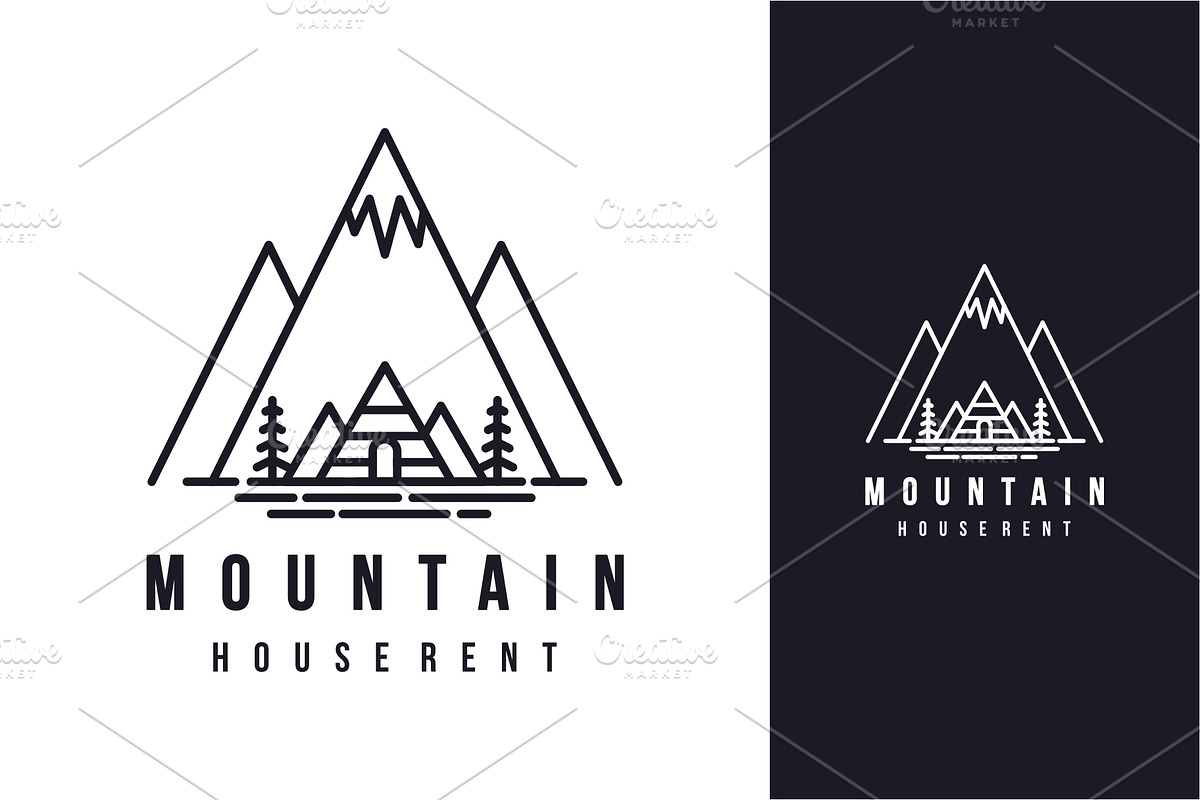 Cabin house rental logo line style, a Branding & Logo Template by jundio studio