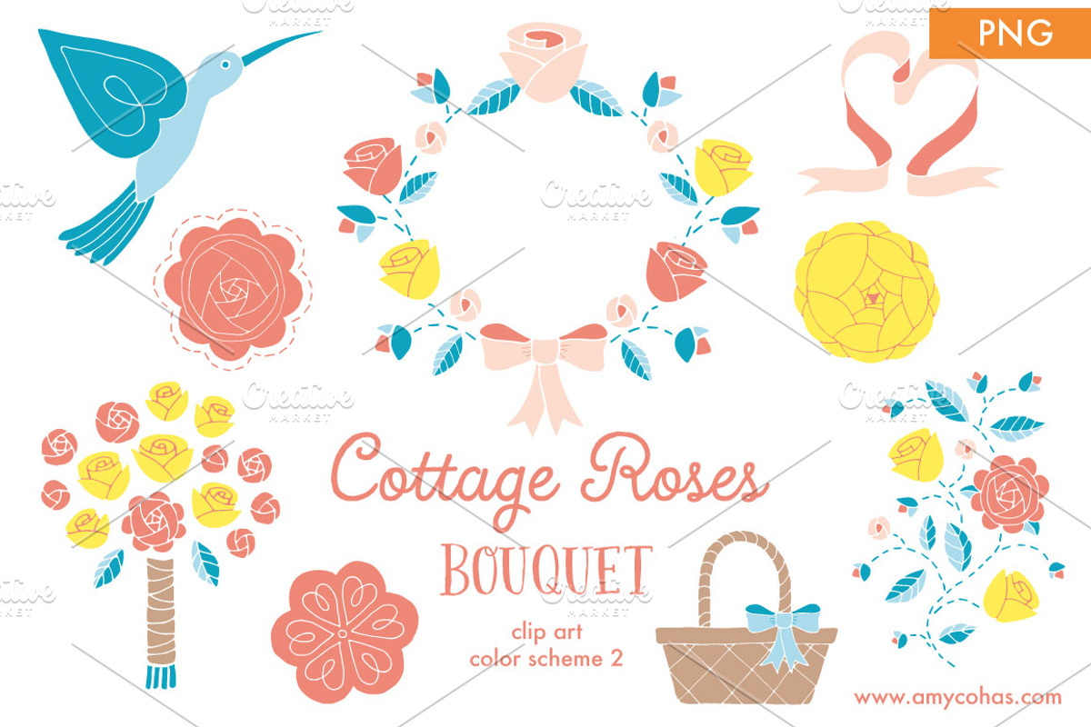 Cottage Roses Bouquet 2: Clip Art, an Illustration by Amy Ina Studio