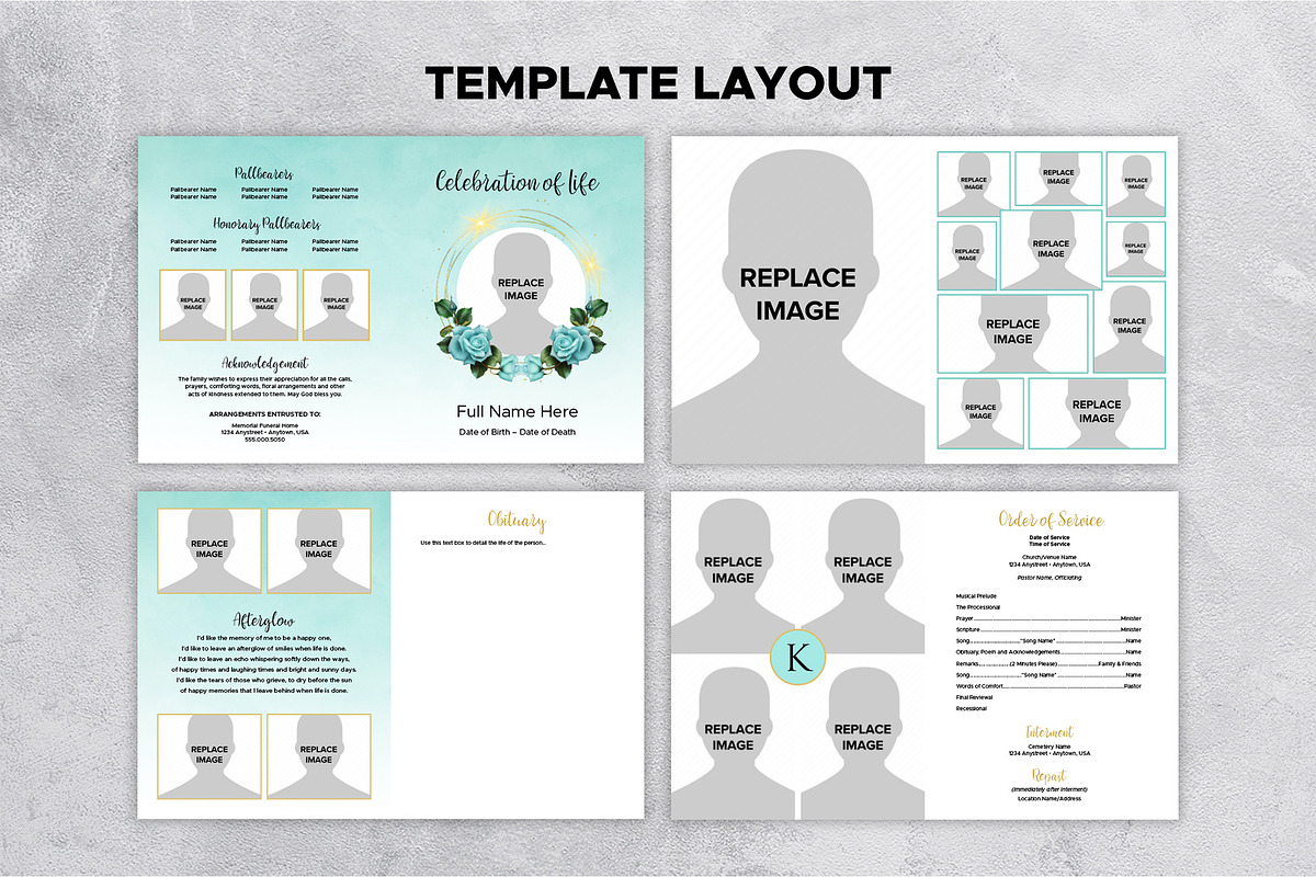Teal & Gold Funeral Progam Template, a Templates & Theme by Studio Reena (Photo 7 of 8)