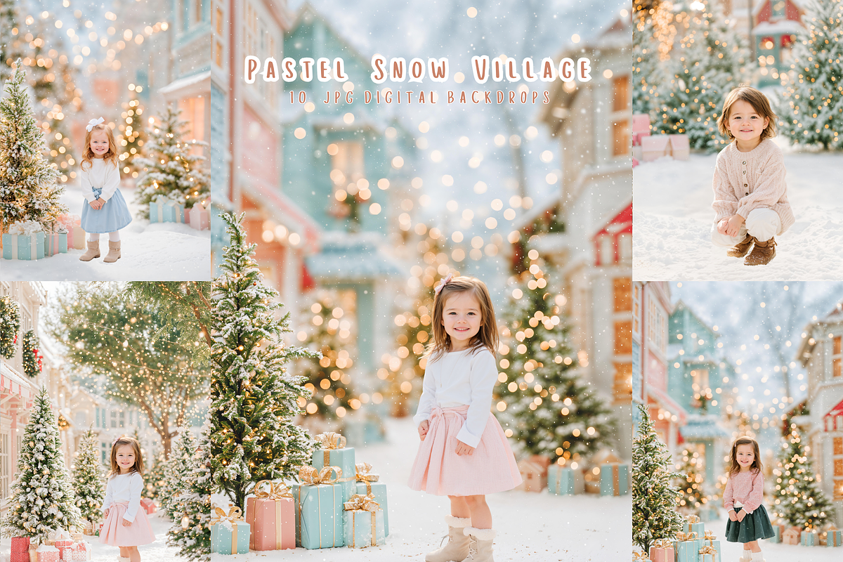 Pastel Snow Village Xmas Backdrop, a Background Photo by Winwin Design Art (Photo 1 of 8)