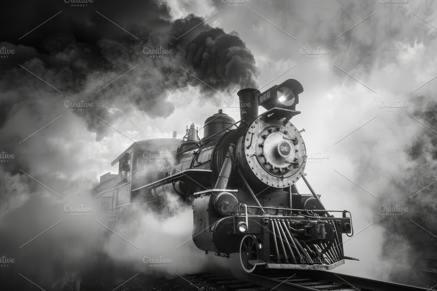 A classic steam locomotive advances, a Photo by Tanuart