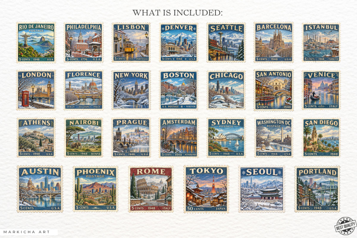 Winter Postage Stamps PNG, a Seasonal Illustration by Markicha Art (Photo 4 of 5)