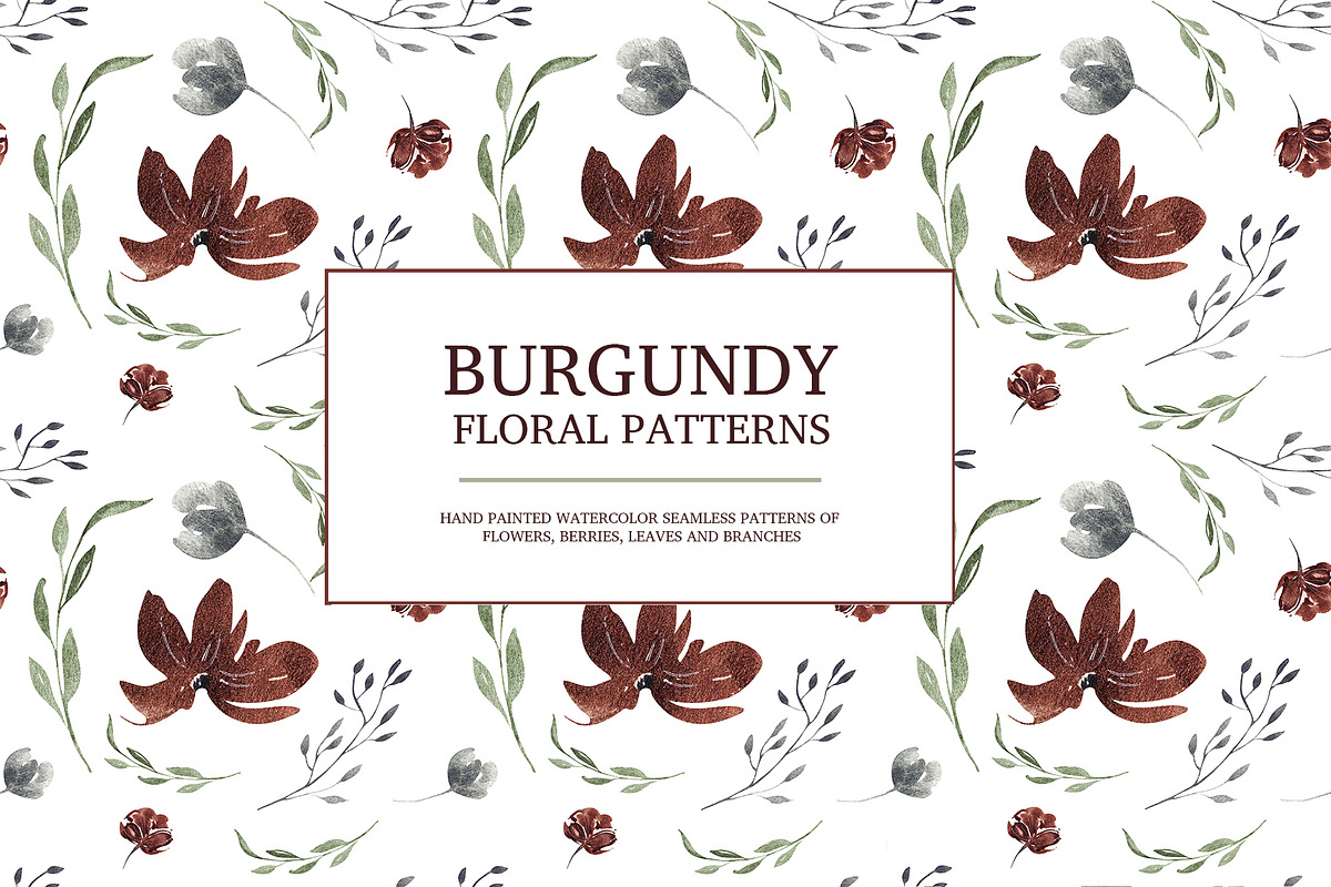 Burgundy floral seamless patterns, a Pattern Graphic by Velvet Paper Studio
