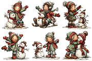 Christmas Girl & Snowman Clipart, an Illustration by Craft Nest (Thumbnail 3 of 10)