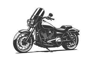 Cruiser Motorcycle Black and White, a Transportation Illustration by AlexArt