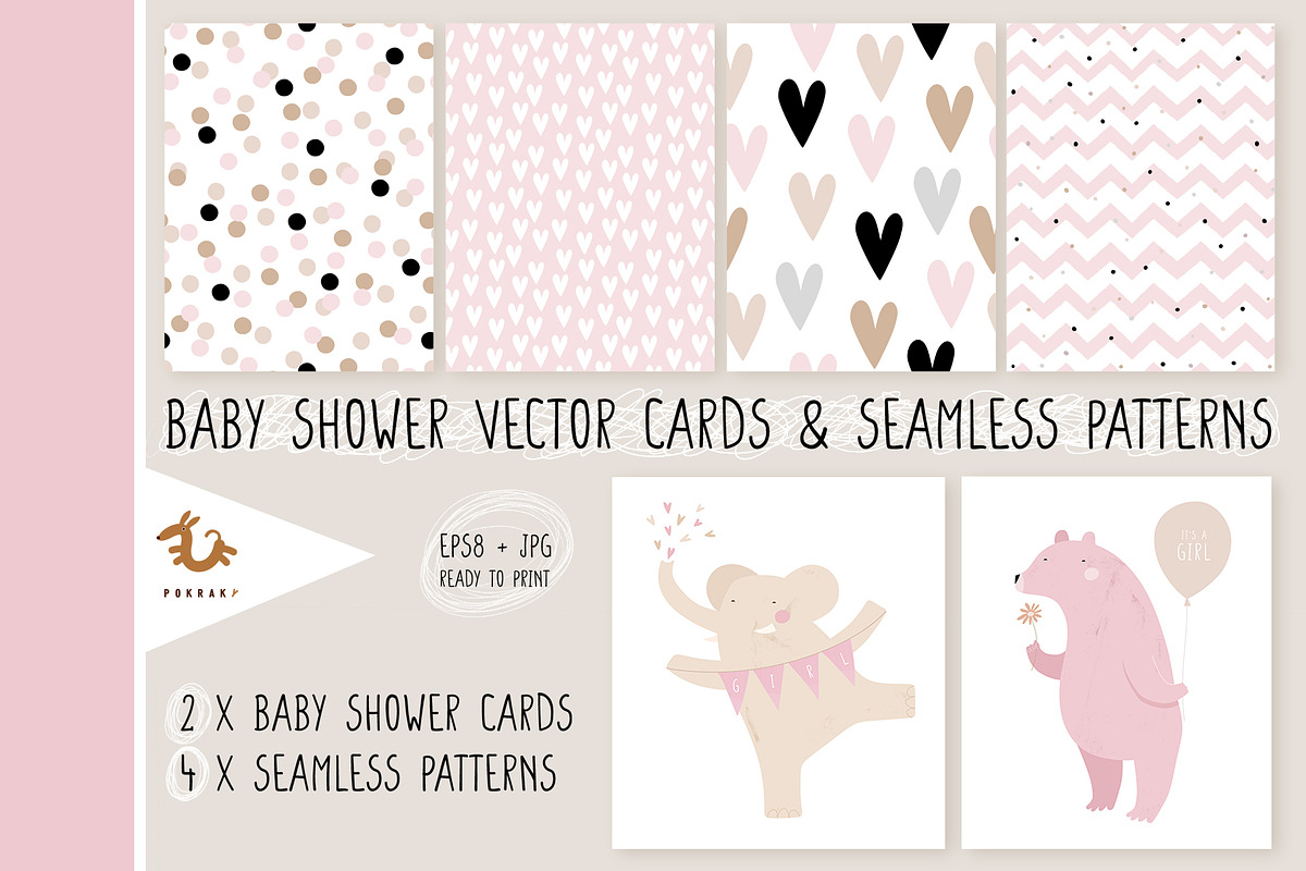 Baby Shower vector cards & patterns, a Seasonal Illustration by Pokraky (Photo 1 of 4)
